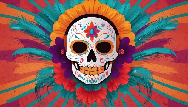 Cinco de Mayo. Calavera Abstract Mexican Skull Face Paint. An abstract banner featuring a portrait in Mexican carnival style created with generative ai.