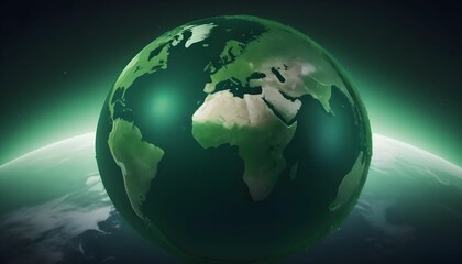 Green planet earth globe, Earth globe in monochromatic green, earth in space, earh day concept created with generative ai.