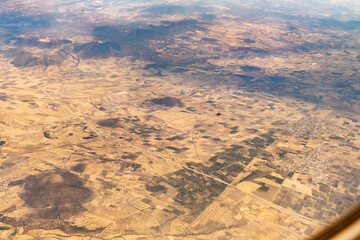 Aerial view of farmland in Mexico north of Mexico City CDMX