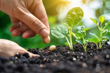 Careful Hands Planting Seedlings, Symbolizing Growth, Sustainability, and the Beginnings of New Life, Generative AI