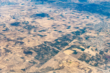 Aerial view of farmland in Mexico north of Mexico City CDMX