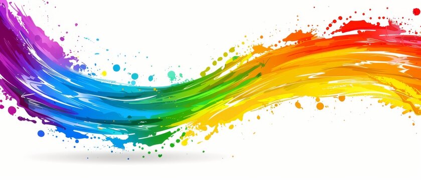   A rainbow-colored paint splattered image on a white background with a paint splash on the bottom