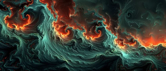 Fotobehang Fractale golven    ocean wave image with colorful swirls on its bottom