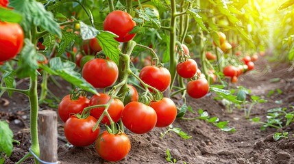 Tomato rows in a commercial greenhouse farm