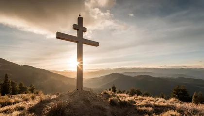 Foto op Plexiglas holy week cross in the mountains at sunset © Wayne