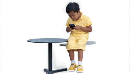 A boy using smartphone png, No background