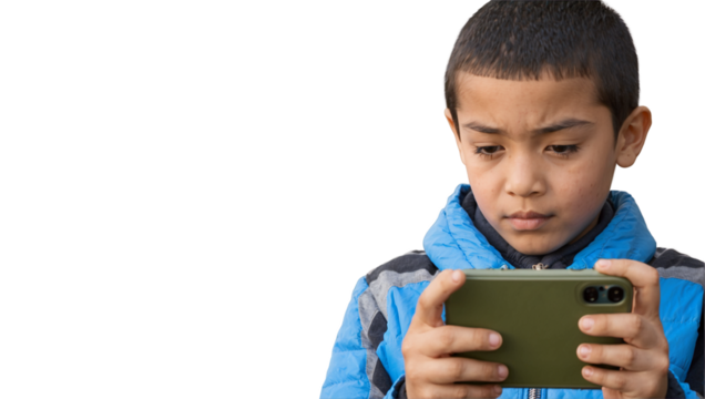 boy using smartphone png, No background