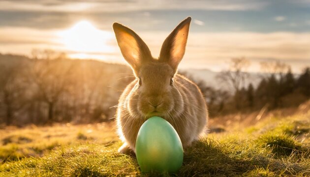 easter bunny with a green egg