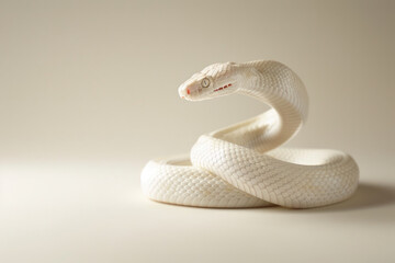 Fototapeta premium A purebred snake poses for a portrait in a studio with a solid color background during a pet photoshoot.