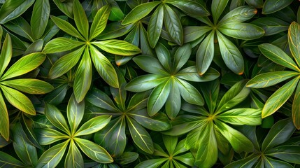   A close-up of lush green foliage, showcasing an abundance of verdant leaves atop the vegetation - obrazy, fototapety, plakaty