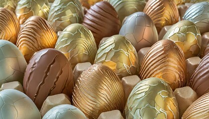 colourful background of chocolate easter eggs collection wrapped in folio easter concept made with - obrazy, fototapety, plakaty