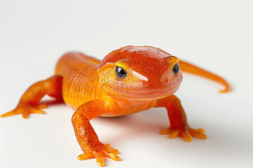 A purebred newt poses for a portrait in a studio with a solid color background during a pet photoshoot.

