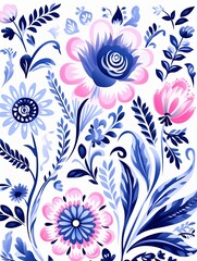 Fototapeta na wymiar bright spring colors blue and white, pinknordic pattern white background
