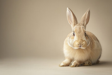 Fototapeta na wymiar A purebred rabbit poses for a portrait in a studio with a solid color background during a pet photoshoot.