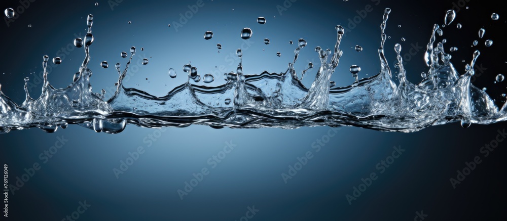 Poster a dynamic splash of water on a smooth, vibrant blue background creating a captivating visual impact