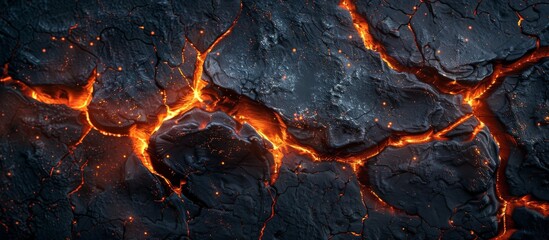 Vivid Lava Cracks on Volcanic Rock - Fiery Abstract Texture
 - obrazy, fototapety, plakaty