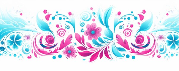 bright spring colors cyan and white, pinknordic pattern white background 
