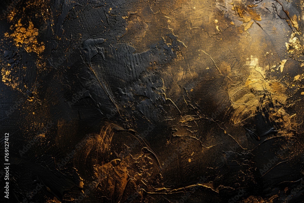 Poster Black and Gold Gradient Grain Texture Background with Space for Text. Abstract Template for Copy