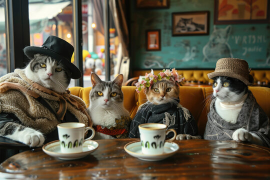 A cat enjoys a human-like gathering at a bar.

