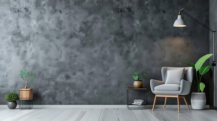 A beautifully arranged grey wall serves as a backdrop - obrazy, fototapety, plakaty
