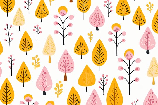 bright spring colors mustard and white, pinknordic pattern white background 