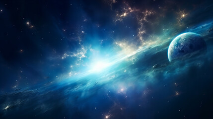 Fototapeta premium Blue Hues and Nebula Dreams in the Cosmos. Galactic Night. Stellar Dreamscape