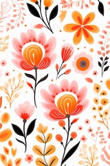 bright spring colors orange and white, pinknordic pattern white background