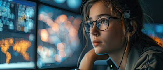 Data Scientist Analyzing Complex Data for Community Improvement with Hyper-Realistic Photography and Rule of Thirds