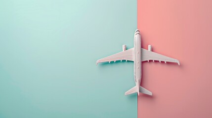 A creatively styled flat lay design featuring a model plane on a soft pastel color background