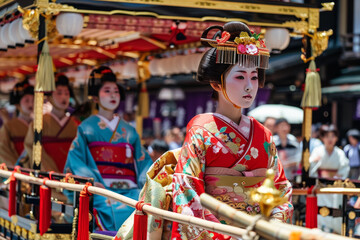 Traditional Japanese Musicians Parading