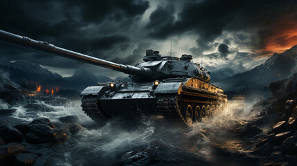 Tank on battlefield - obrazy, fototapety, plakaty