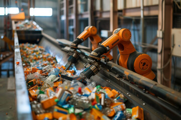 Fototapeta premium AI-powered Sorting Robots at Work