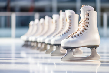 Ice skates on a rink ready for active recreation