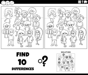 Fototapeta na wymiar differences activity with cartoon children coloring page