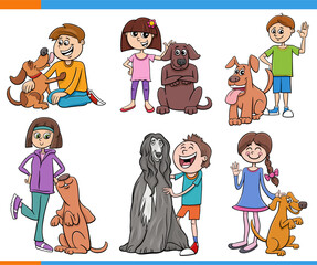 cartoon children and their dogs characters set