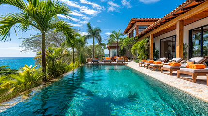 Fototapeta na wymiar Vacation by the Pool. Tropical Oasis