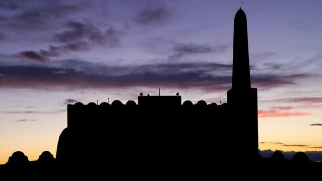 Imam Abul wahab Grand Mosque in Doha, Time Lapse at Twilight with Colourful Sky and Dark Silhouette of  Qatar state mosque