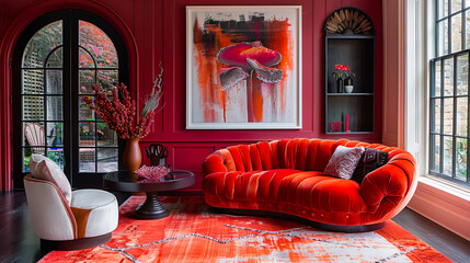 Elegant Modern Living Room with Luxurious Velvet Sofa