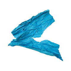 Rough blue crumpled paper isolated on transparent background