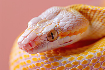 Obraz premium A purebred snake poses for a portrait in a studio with a solid color background during a pet photoshoot.