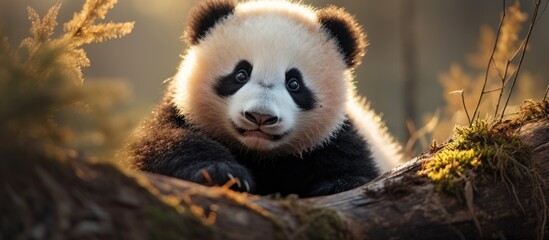 A carnivorous terrestrial animal, the panda bear with its furry coat and distinctive black and...