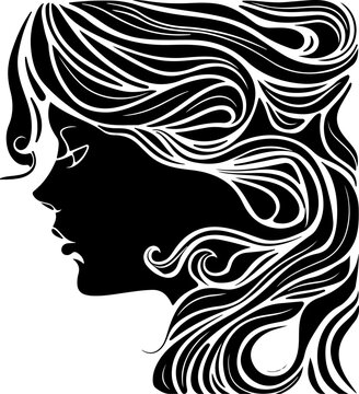 A striking profile silhouette of a woman with flowing hair, perfect for beauty and fashion-themed designs.