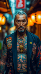 A Mature Japanese Gangster in Traditional Attire. Yakuza Portrait