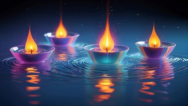 Burning candles floating