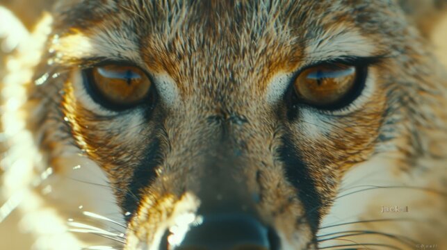 a close - up of a wolf's face with a blurry image of the wolf's face.