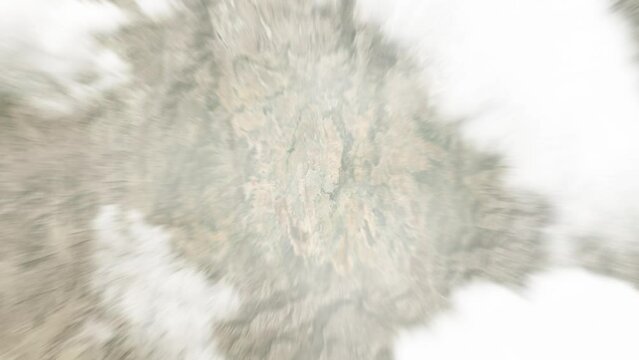 Earth zoom in from space to Adi Keyh, Eritrea. Followed by zoom out through clouds and atmosphere into space. Satellite view. Travel intro. Images from NASA