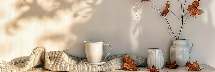 Vintage Coffee Cup on Wooden Table, Cozy Home Concept with Book and Warm Light, Simple Morning Pleasures