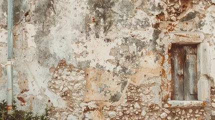 Fotobehang Rustic stone and plaster texture, mimicking the walls of traditional Greek homes in olive groves and island villages, with a warm, earthy palette tones created with Generative AI Technology © Sentoriak
