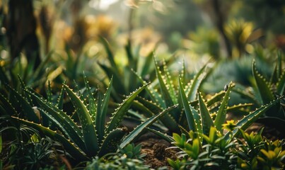 Obraz premium Aloe vera plants thriving in a botanical garden