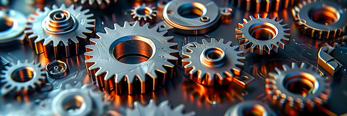 Vintage Machinery Gears in Closeup, Mechanical Precision and Industrial Teamwork Concept, Metallic Essence